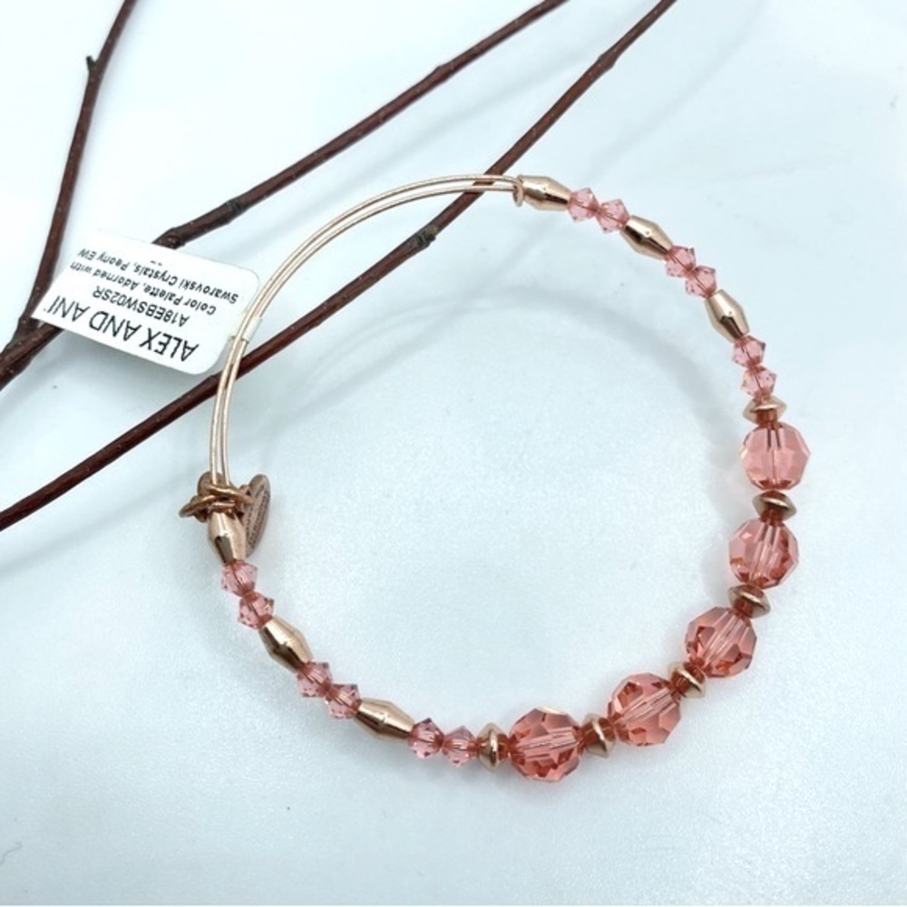 Alex And Ani Peony Swarovski Crystal Shiny Rose Gold Beaded Bangle Bracelet NWT
